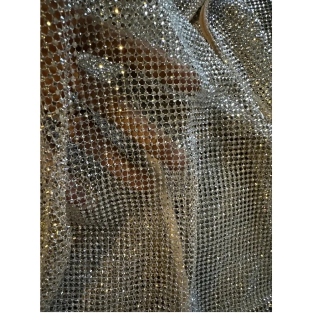ALESSANDRA RICH Silver Crystal Sheer midi skirt ππππ - Picture 3 of 6